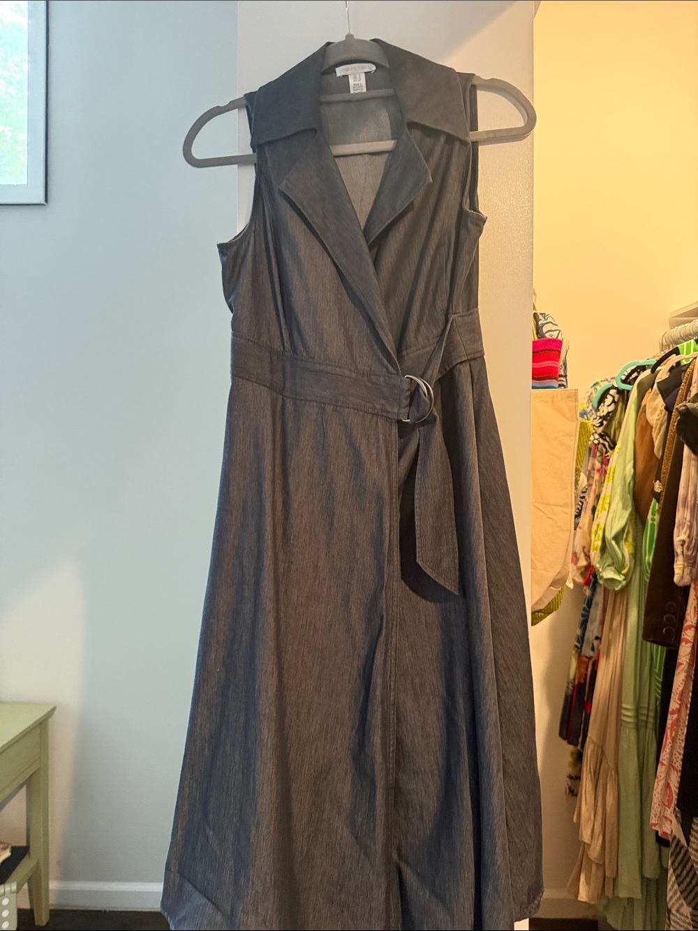 London times 2 Sleeveless Dark Gray Wrap Midi Dress with Belt